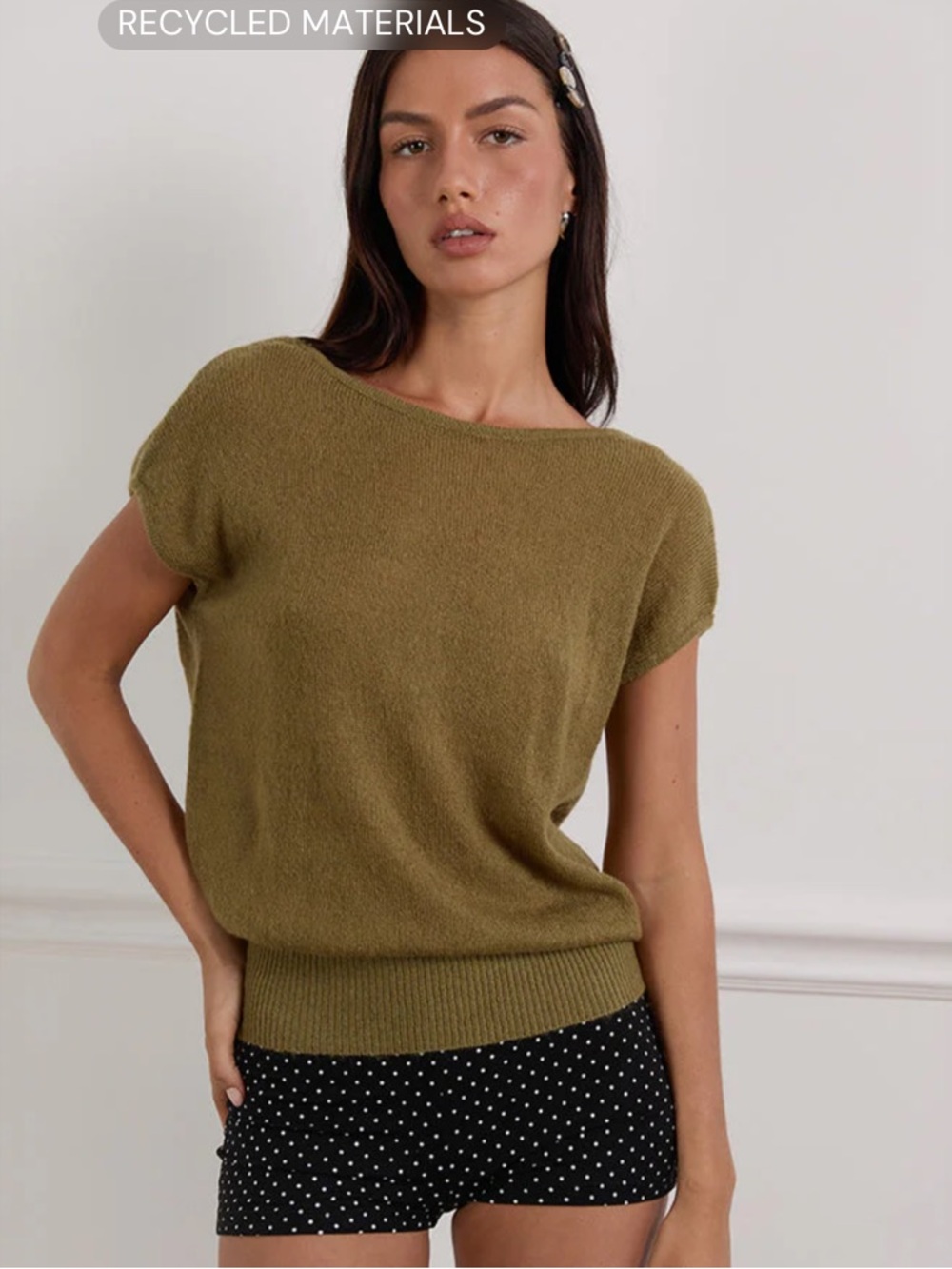Motel Sinda Open Back Knit Top In Olive Green